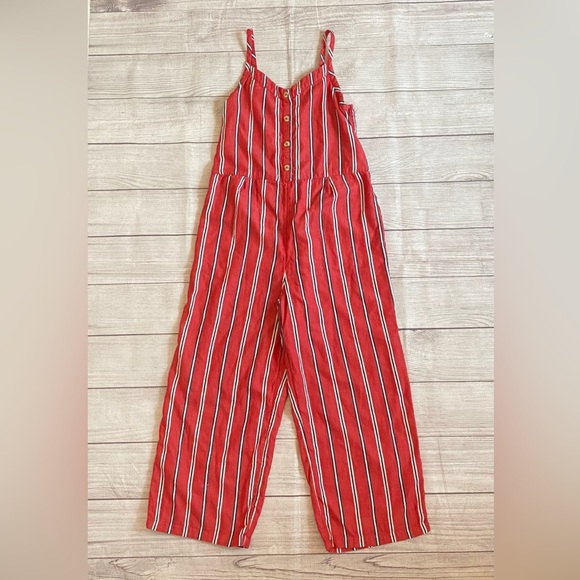 Abercrombie Kids Red and White Stripes Jumpsuit V-Neck Sleeveless - Picture 2 of 6